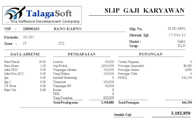 Contoh Slip Gaji Sederhana - Contoh O