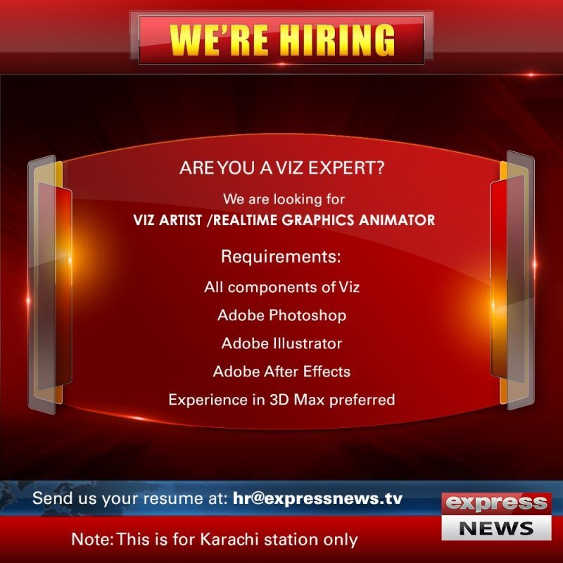 Express News is Hiring VIZ ANIMATOR in KARACHI