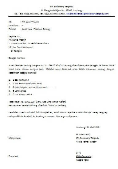  Anda niscaya pernah memesan suatu barang atau produk Inilah 15 Contoh Surat Pesanan Barang yang Baik dan Benar