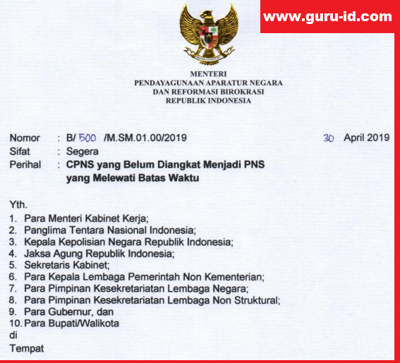 gambar surat edaran menpan rb tentang Pengangkatan menjadi PNS Bagi CPNS 