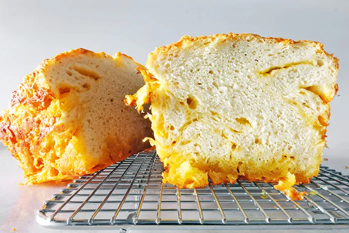 Aunt Ruth's Cheese Bread sliced in half