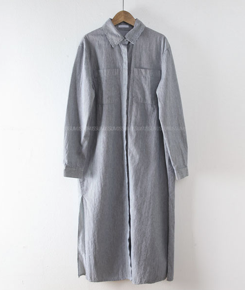 Patch Pocket Point Collar Pinstripe Shirt Dress