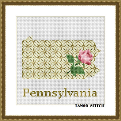 Pennsylvania map cross stitch pattern floral ornament embroidery - Tango Stitch