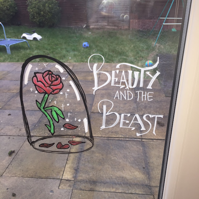 Beauty and the Beast rose using dry erase markers on window