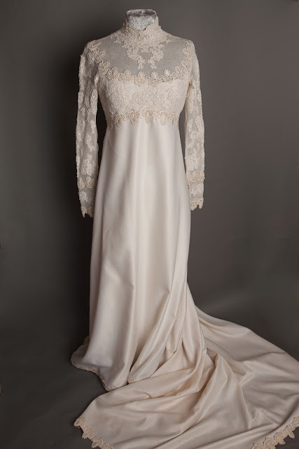 1960s vintage wedding dress by Priscilla, full length with train