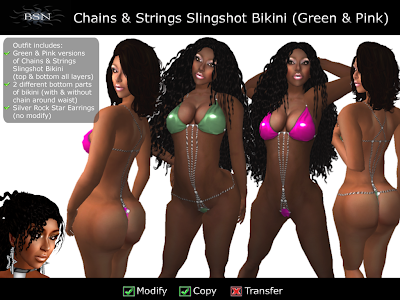 BSN Chains & Strings Slingshot Bikini (Green & Pink)
