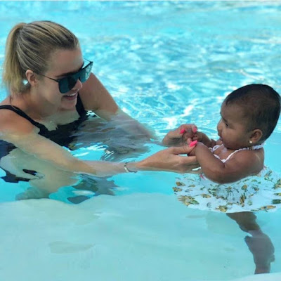 KUWTK STAR, KHLOE KARDASHIAN AND NBA STAR, TRISTAN THOMPSON SHARES PHOTO AS THEIR DAUGHTER, TRUE TAKES HER FIRST SWIMMING LESSON[PHOTOS]