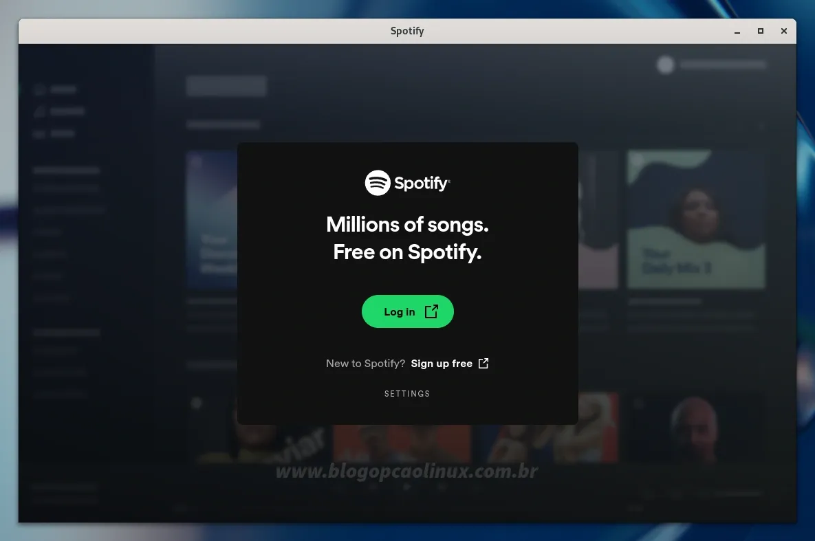 Spotify executando no Fedora 39 Workstation