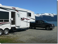 Our dirty truck and trailer at the Oceanside RV park, Haines, AK