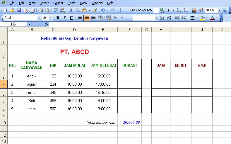 Menghitung Gaji Lembur Karyawan Dengan Excel ujungkelingking