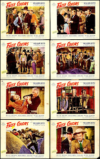 FALSE COLORS. Conjunto de 8 Lobby Cards: 36 x 28 cms. Estados Unidos. False Colors. 1943. Estados Unidos. Dirección: George Archainbaud. Reparto: William Boyd, Andy Clyde, Jimmy Rogers, Douglass Dumbrille, Tom Seidel, Claudia Drake, Robert Mitchum, Glenn Strange, Pierce Lyden, Roy Barcroft.