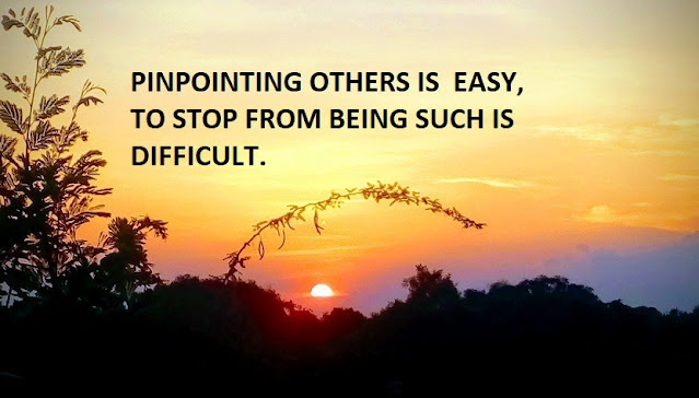 PINPOINTING OTHERS IS  EASY, TO STOP FROM BEING SUCH IS DIFFICULT.