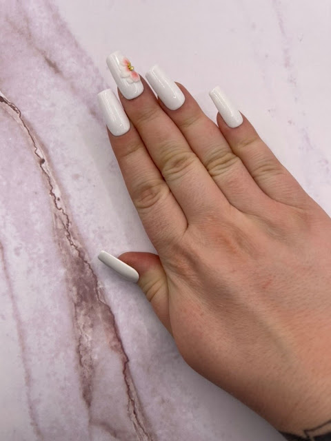 White Cherry Blossom Nails