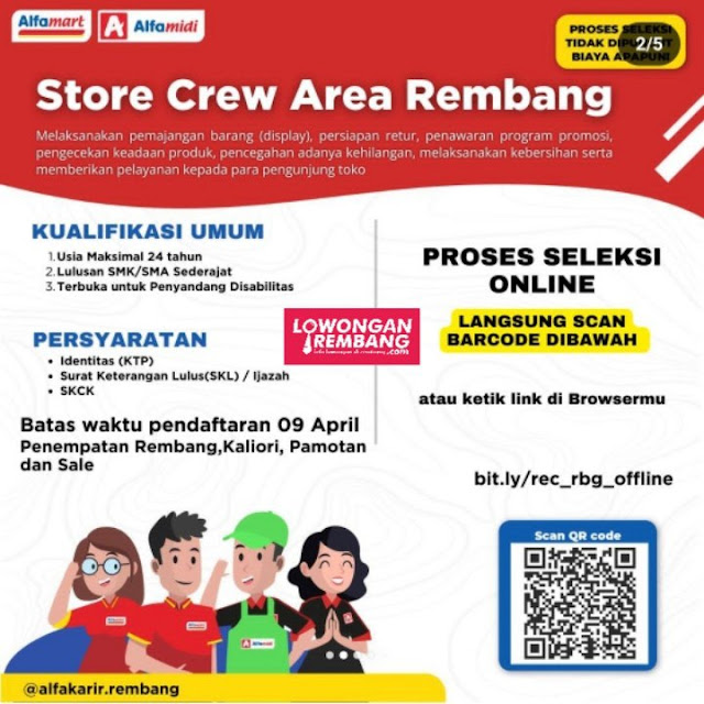 Lowongan Kerja Pegawai Store Crew PT Sumber Alfaria Trijaya Tbk Alfamart Rembang