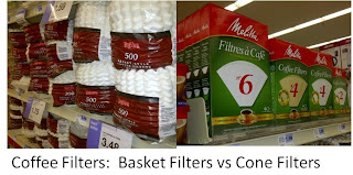 store display of basket and cone coffee filters
