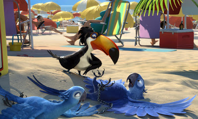 Blu, Jade e Fernando na praia em Rio