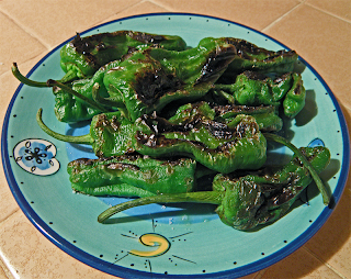 Plate of Pan Roasted Peppers Drizzled with Oil, Sprinkled with Salt