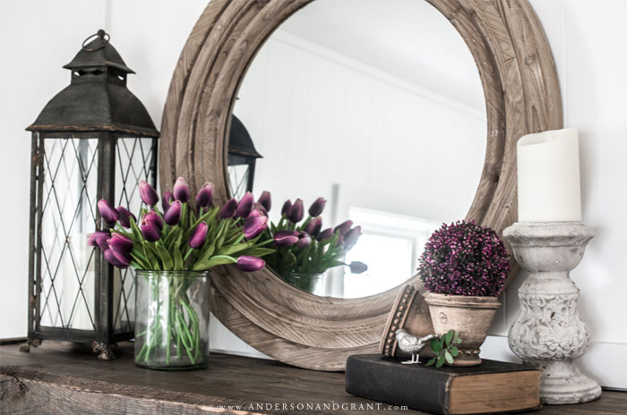 Spring decorated mantel