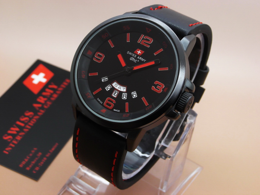 Jam Tangan Original Swiss Army HC-1128 (Black Leather List Red)