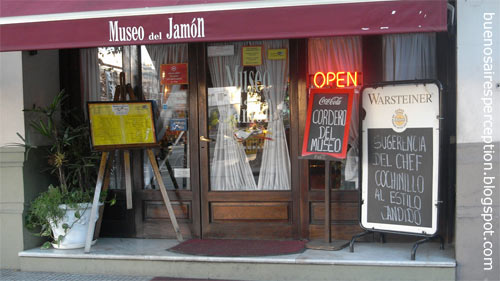 Side entrance of the restaurant "Museo del Jamon" located in Calle Cerrito, next to the world's biggest avenue, "Avenida 9 de Julio", Buenos Aires