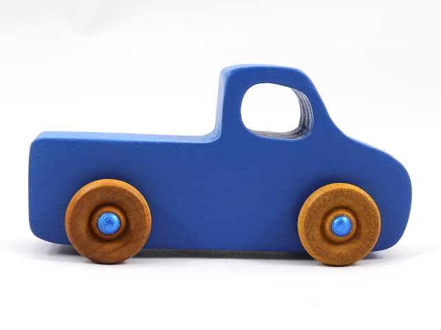 Wood Toy Truck, Handmade and Finished with Indigo Blue & Metallic Blue Acrylic Paint and Amber Shellac, Pickup from the Play Pal Series