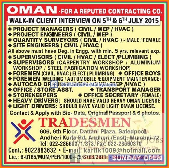 Contracting company jobs for Oman