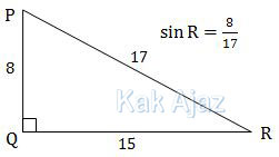 Segitiga trigonometri untuk sin R = 8/17