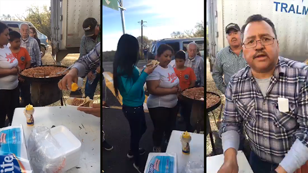 Manifestantes reparten comida y agua a los que están atorados en el tráfico durante protestas