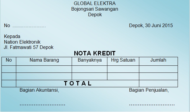 Contoh Surat Notis Nota Kredit