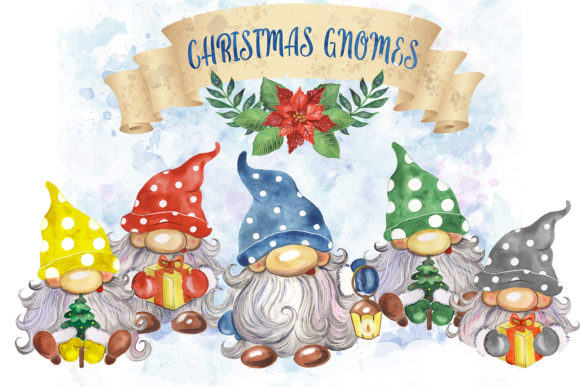 Christmas Gnomes Watercolor Clipart