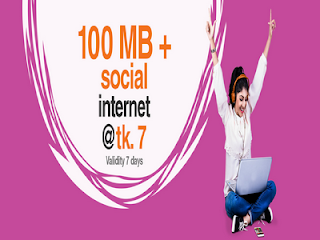Banglalink 100mb social Internet  pack/1 day @ tk. 7