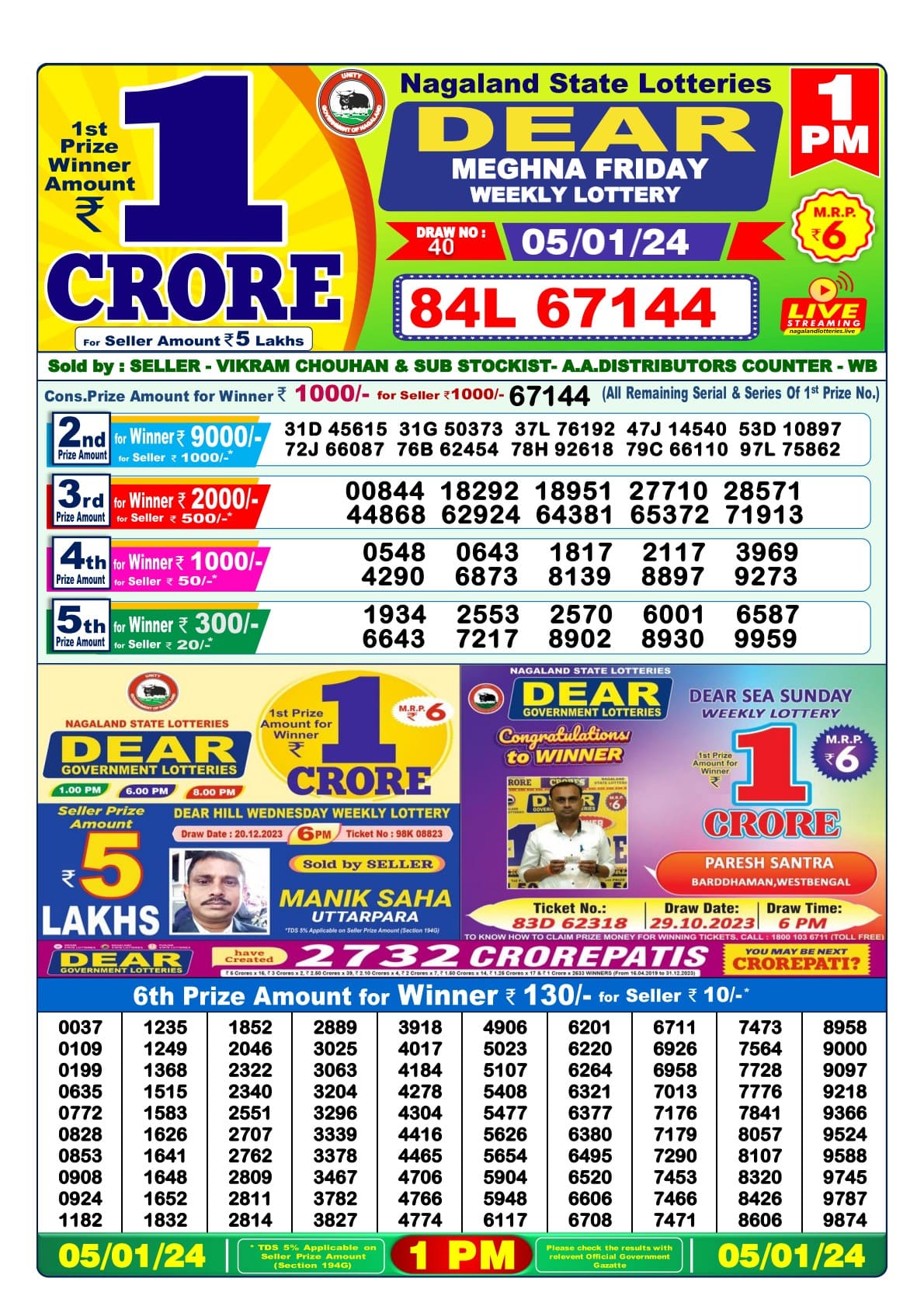 Lottery Sambad 5 Tarik Result 1 PM