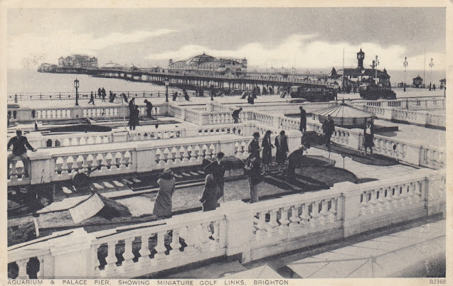 Aquarium & Palace Pier showing Miniature Golf Links, Brighton. Postally used 15 April 1945