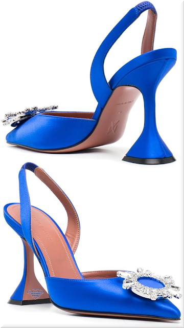 ♦Amina Muaddi blue crystal-embellished pointed-toe pump #aminamuaddi #shoes #blue #brilliantluxury
