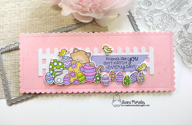 Friends like you don't hatch everyday by Diane features Newton's Easter Basket, Fence, and Slimline Frames & Portholes by Newton's Nook Designs; #inkypaws, #newtonsnook, #eastercard, #catcards, #springcards, #cardmaking
