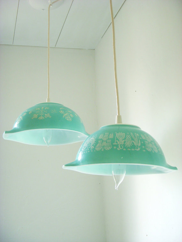 Vintage Butterprint Pyrex pendant lamps