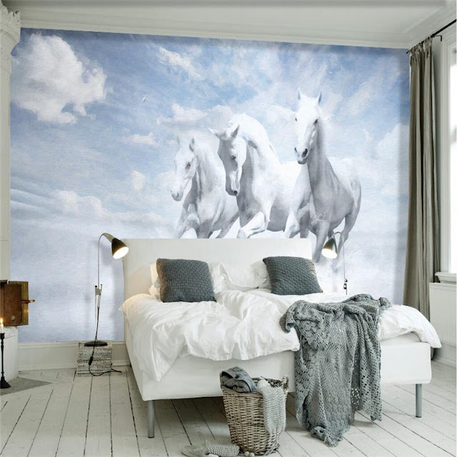 Horse wall murals Wallpaper white horses galloping run photo wallpaper living room bedroom 3d girls room sky