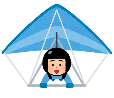 ハンググライダーで飛ぶ人のイラスト（男性）