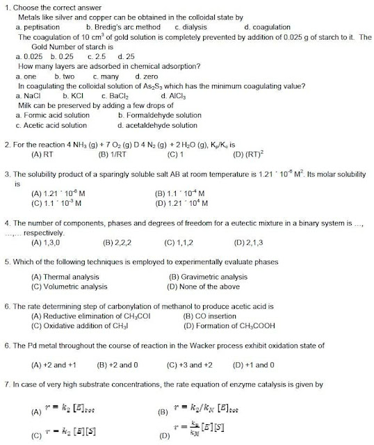 MSc CHEMISTRY ENTRY TEST, GCU LAHORE