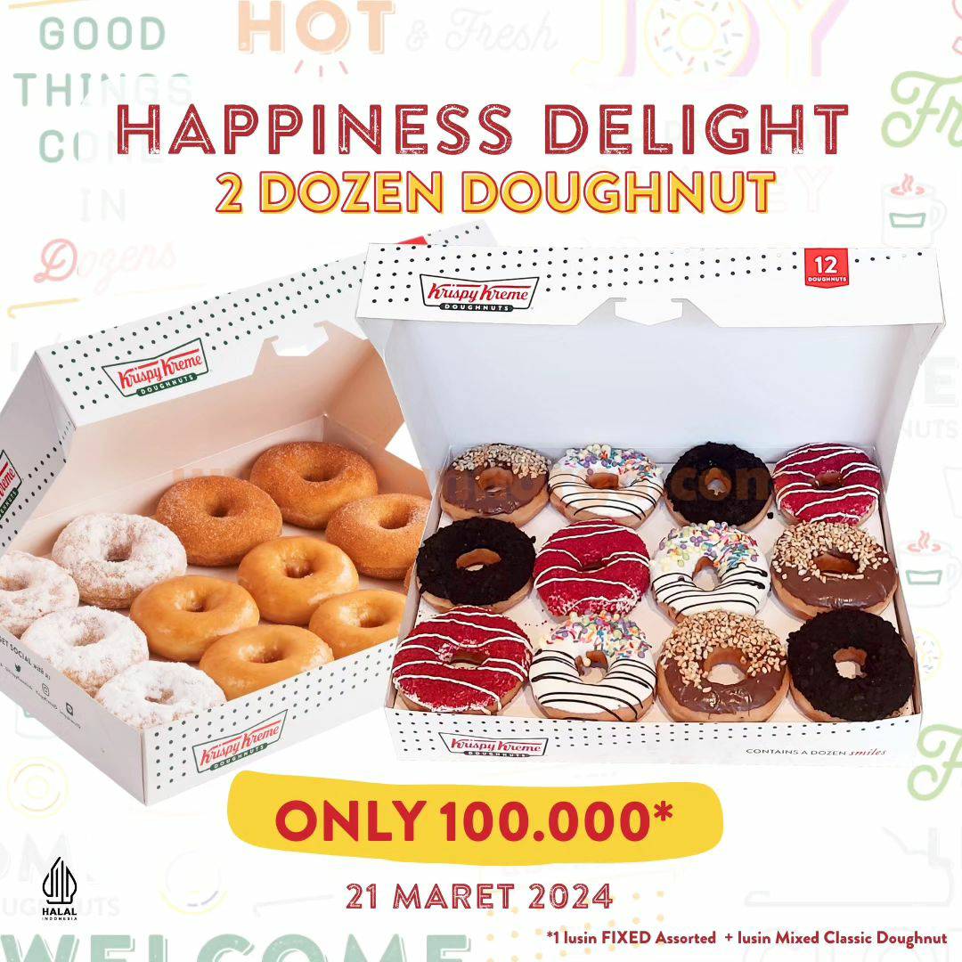 Promo KRISPY KREME HAPPINESS DELIGHT – 2 Dozen Doughnut Only 100.000*