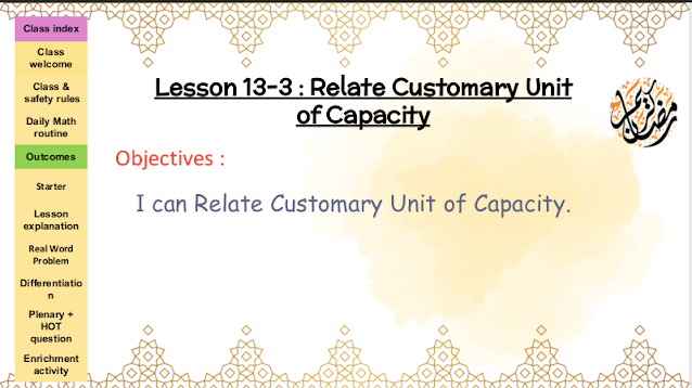 حل درس Relate Customary Unit of Capacity الصف الرابع