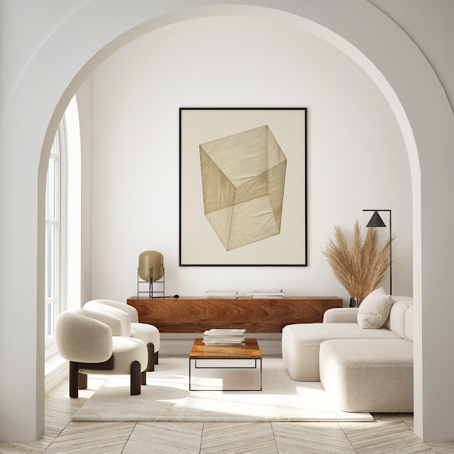 Beige Geometric Printable Art, Scandinavian Gallery Wall Decor, Japandi Art Print, Minimalist Collage Downloadable Art, PAPER CUBE