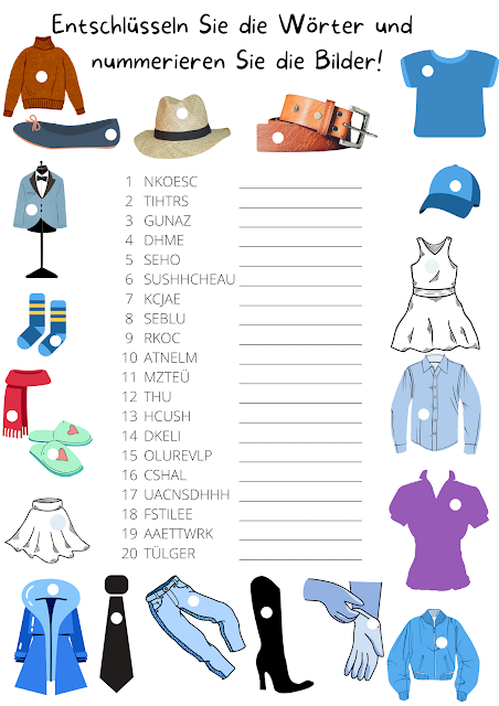 Clothing Vocabulary in German  A Word Scramble Puzzle