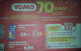 Logo Concorso ''Yomo 70 anni'': vinci buoni spesa e kit biciclette per la famiglia