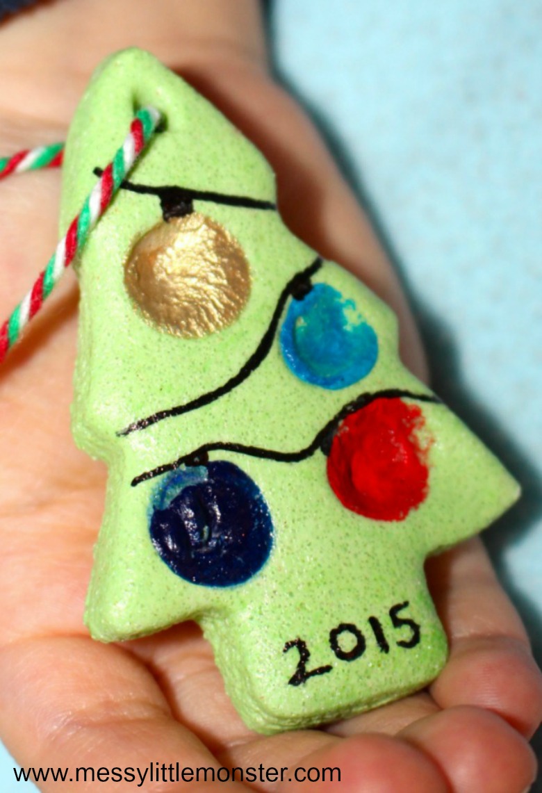 salt dough ornaments - fingerprint salt dough ornaments - christmas tree craft