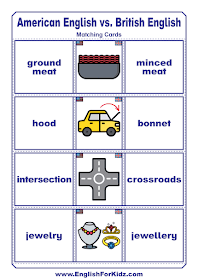 American English vs. British English - printable cards for school children