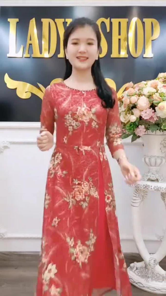 Váy Trung niên đầm quý bà Cao Cấp - LADYSHOP - Đầm ren đỏ cành hoa xẻ tà cổ đá TK557