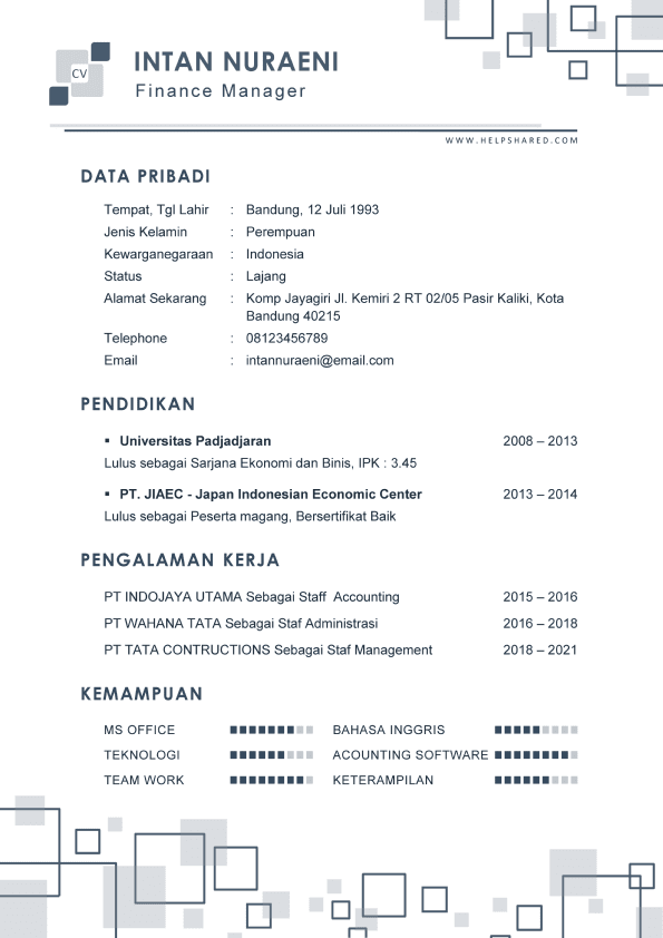 Contoh CV Lamaran Kerja Simple Simpel