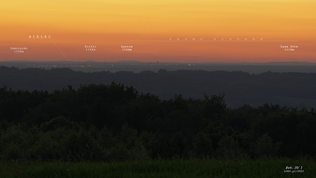 Łysogóry - Łysica/Agata 119km oraz na lewo światła Mielca