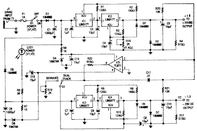 Tracking Dual Output Bipolar Supply Circuit Diagram